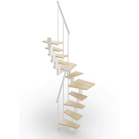 Escalier 2 quart tournant 9 marches - Hauteur à franchir de 2.00 à 2.36m - Largeur 60cm - Couleur bois et blanc - SMALL60/U/SBNAT-9