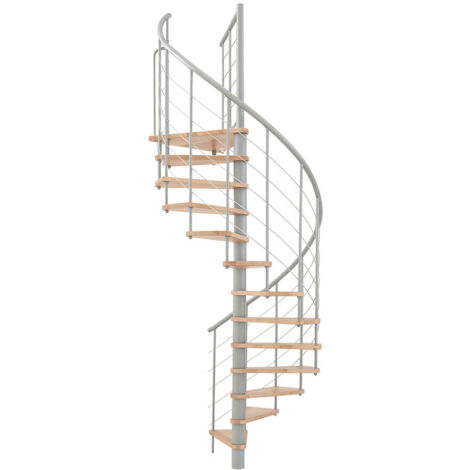 Escalier colimaçon 10 marches - Hauteur à franchir 1.95 à 2.35m - Structure grise et marche hêtre - Diamètre 100cm - VENE100/GH-10