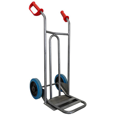 Diable acier Stockman DVPO-RSN-BR tablier incurvé poignée ouverte 250kg roues caoutchouc noir bavette rabattable (1/5)