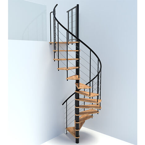 Escalier gain de place 9 marches - Ø 100cm - Hauteur à franchir 1.76 à 2.12m - Noir et hêtre - VENE100/NH-9