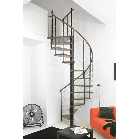 Escalier colimaçon 10 marches - Ø 160cm - Hauteur à franchir 1.95 à 2.35m - Noir et hêtre - VENE160/NH-10