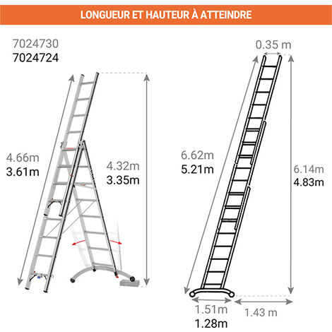 Echelle transformable 3x8 barreaux - Longueur déployée 5.21m - 7024724