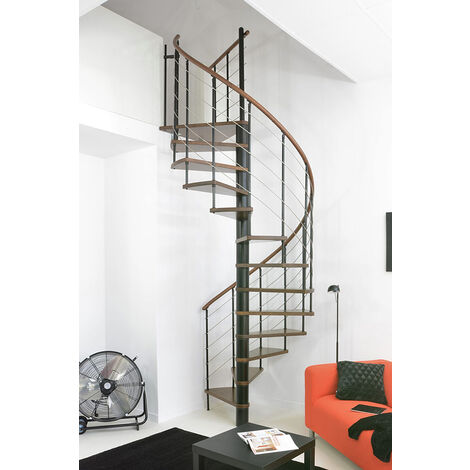 Escalier colimaçon 12 marches - Ø 160cm - Hauteur à franchir 2.34 à 2.82m - Noir et hêtre - VENE160/NH-12