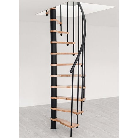 Escalier colimaçon 11 marches - Hauteur à franchir 2.28 à 2.82m - Noir et hêtre - Diamètre 140cm - SUON140/NH-11