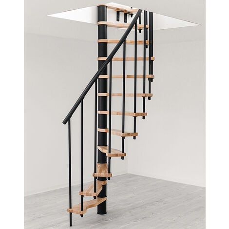 Escalier colimaçon 11 marches - Hauteur à franchir 2.28 à 2.82m - Noir et hêtre - Diamètre 140cm - SUON140/NH-11