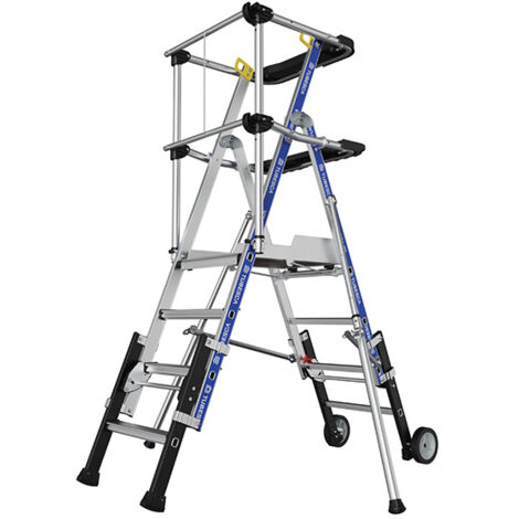 Tubesca Comabi – Plateforme échafaudage télescopique 3-4 marches – Aluminium – Charge maximale 150 kg – Hauteur de travail 3,02 m – Garde-corps rigide