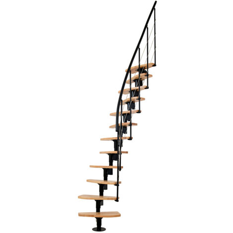 Escalier droit 12 marches - Hauteur à franchir 2.23 à 2.94m - Largeur 65cm - Structure noire et marche hêtre - NIZZA60/I/NH-12