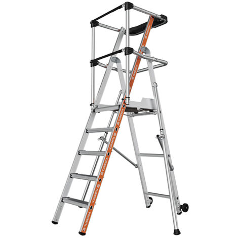 Tubesca Comabi – Escabeau PIRL 5 marches – Hauteur de travail 3,17 m – Charge max 150 kg – Aluminium léger – Stabilisateurs rétractables