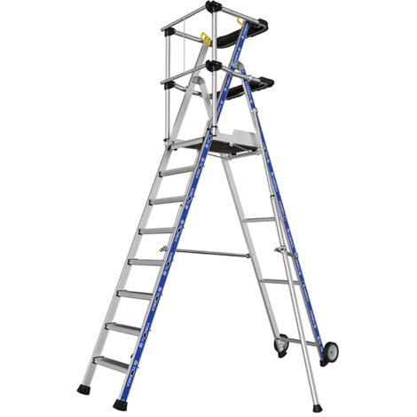 Tubesca Comabi – Plateforme échafaudage aluminium 8 marches – Garde-corps rigide – Charge max 150kg – Hauteur de travail 3,89m – Dimensions 600x420mm