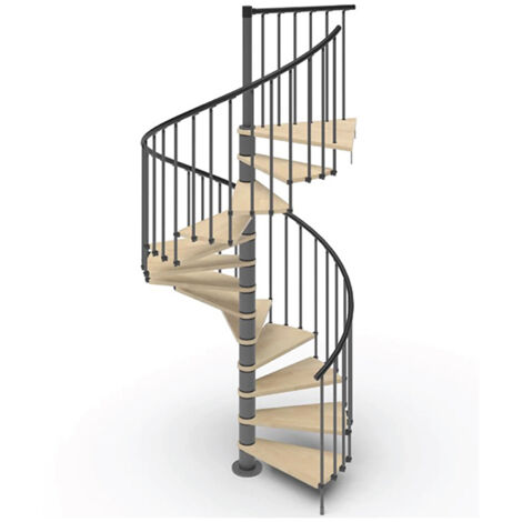 Escalier colimaçon 12 marches - Hauteur à franchir 2.46 à 2.88m - Ø140cm - Structure anthracite et marches naturel- Trémie ronde - PHOLA140/SAMNAT-12