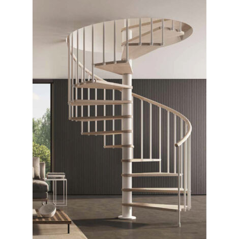 Escalier colimaçon 12 marches - Hauteur à franchir 2.46 à 2.88m - Ø140cm - Structure anthracite et marches naturel- Trémie ronde - PHOLA140/SAMNAT-12