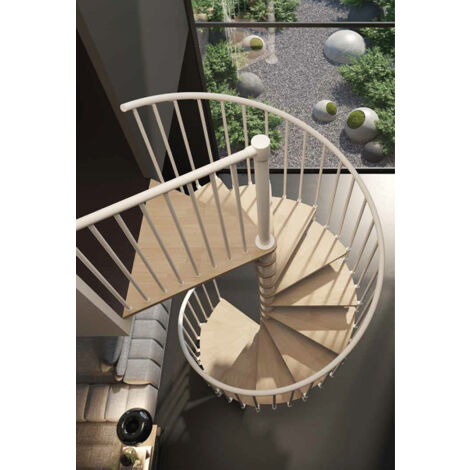 Escalier colimaçon 12 marches - Hauteur à franchir 2.46 à 2.88m - Ø140cm - Structure anthracite et marches naturel- Trémie ronde - PHOLA140/SAMNAT-12