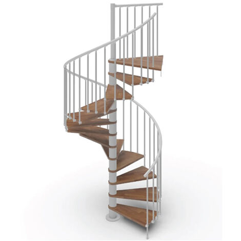 Escalier colimaçon 13 marches - Hauteur à franchir 2.67m à 3.12m - Ø 140cm - Structure grise et marches noyer - Trémie ronde - PHOLA140/SGMNOY-13