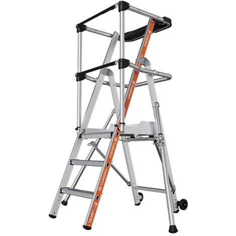 Tubesca Comabi – Escabeau PIRL 3 marches – Hauteur de travail max 2.70m – Garde-corps avec sangles – Plateforme antidérapante 0.50x0.40m – 2274103