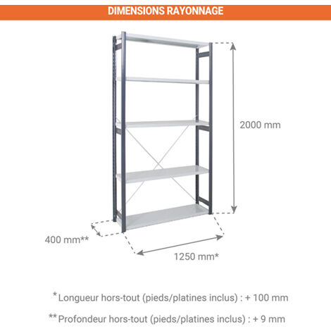 Rayonnage d'atelier 5 nivx - lment suivant - 2000x1250x500mm - 150kg ...