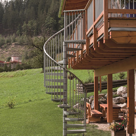 Escalier colimaçon extérieur 15 marches - Hauteur à franchir 2,85 à 3,53m - Diamètre 1.20m - RONDOZINK120-S-15