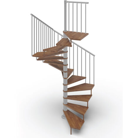 Escalier colimaçon 13 marches - Hauteur à franchir 2.67m à 3.12m - Ø 160cm - Trémie carrée - Structure grise et marches Noyer - TEKLA160/SGMNOY-13