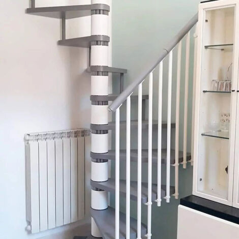 Escalier colimaçon 13 marches - Hauteur à franchir 2.67m à 3.12m - Ø 160cm - Trémie carrée - Structure grise et marches Noyer - TEKLA160/SGMNOY-13