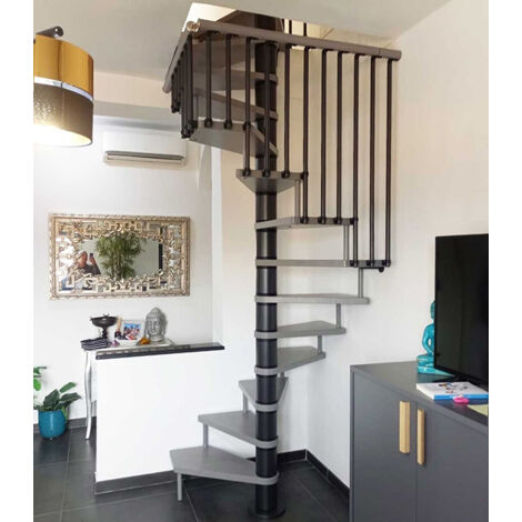 Escalier colimaçon 13 marches - Hauteur à franchir 2.67m à 3.12m - Ø 160cm - Trémie carrée - Structure grise et marches Noyer - TEKLA160/SGMNOY-13