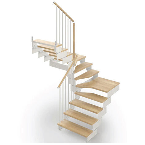 Escalier tournant 12 marches - Hauteur à franchir de 2.28 à 2.86m - Largeur 95cm - Structure blanche et marches naturel - COMPO95U/SBMNAT-12 (1/5)