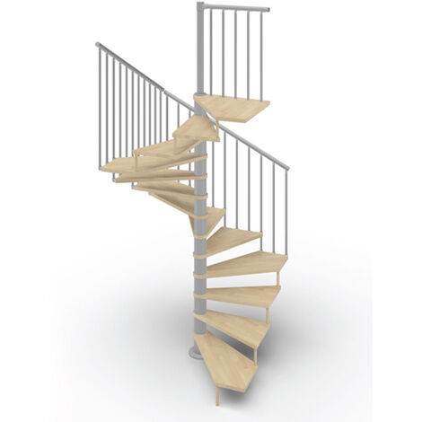 Escalier colimaçon 13 marches - Hauteur à franchir 2.67m à 3.12m - Ø 140cm - Trémie carrée - Structure grise et marches naturel - TEKLA140/SGMNAT-13