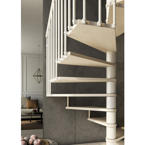 Escalier colimaçon 13 marches - Hauteur à franchir 2.67m à 3.12m - Ø 140cm - Trémie carrée - Structure grise et marches naturel - TEKLA140/SGMNAT-13