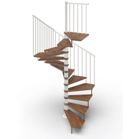 Escalier colimaçon 13 marches - Hauteur à franchir 2.67m à 3.12m - Ø 160cm - Trémie carrée - Structure blanche et marches Noyer - TEKLA160/SBMNOY-13