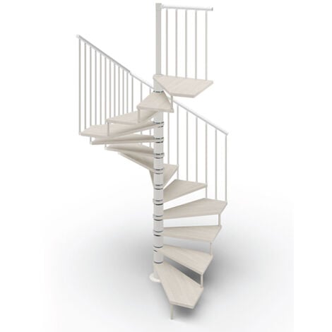 Escalier colimaçon 13 marches - Hauteur à franchir 2.67 à 3.12m - Ø140cm - Trémie carrée - Structure blanche et marches blanchi - TEKLA140/SBMBLA-13