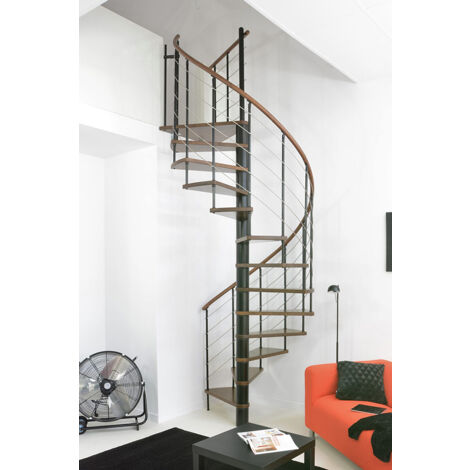 Escalier colimaçon 15 marches - Ø 160cm - Hauteur à franchir 3.04 à 3.52m - Noir et noyer - VENE160/NN-15