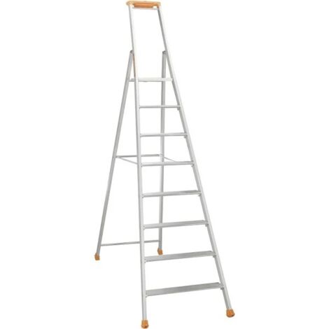 Tubesca Comabi – Marchepied 8 marches – Charge maximale 150kg – Marches striées antidérapantes 80mm – Garde-corps rigide avec sangles antichute