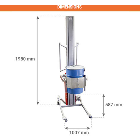 Retourneur de bidon semi électrique rapide - Hauteur max 1600mm - Fût, jerrican et bidon de 20 à