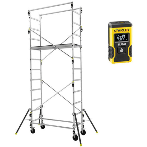 Matisère – Échafaudage roulant alu passage étroit – Hauteur de travail max 4,7 m – Pour espaces confinés – Télémètre laser précision +/- 6 mm – 347703LASER