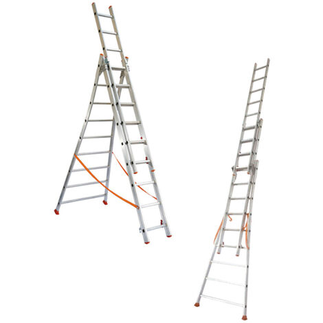 Echelle transformable 3x12 barreaux - Longueur déployée 7,90m - Sol plat ou escalier - ATL350-3