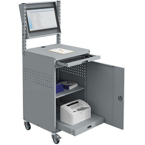 Armoire informatique fixe - Gris anthracite - Box écran 24 pouces inclinable et plateau - W040010030-GCGC (1/4)
