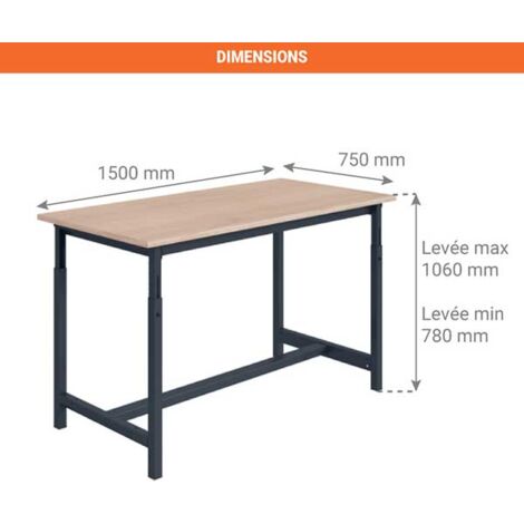 Établi De Travail - 170 X 75 X 30 Cm - 5 Niveaux Réglables