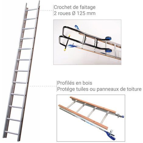 Kit Echelle de couvreur - 5.00m de long (2m + 3m) - 20 barreaux - Idéal pour monter sur les toits - DL20