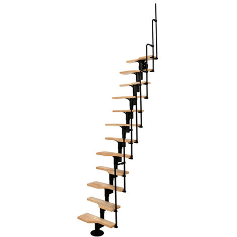 Matisère – Escalier droit 11 marches – Hauteur réglable 2.06 à 2.71m – Marches en hêtre – Structure acier noir – TWISTER60INH11