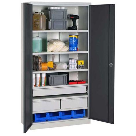 Armoire d'atelier - 3 tiroirs et 6 étagères - RAL 7035 - W030090035-GCGC (1/4)