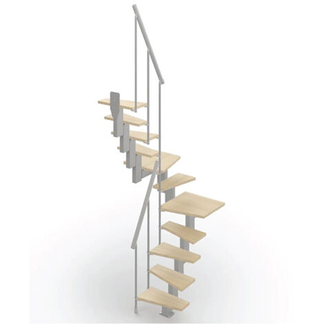 Escalier 2 quart tournant 11 marches - Hauteur à franchir de 2.40 à 2.84m - Largeur 60cm - Couleur bois et blanc - SMALL60/U/SGNAT-11