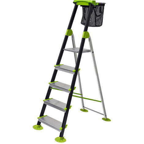 Centaure – Escabeau de jardin 5 marches – Hauteur de travail maximale 3.06m – Marches larges 15cm – Panier détachable 5kg – 219205
