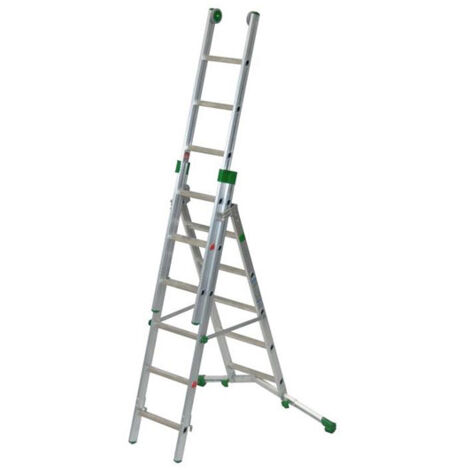 Echafaudages Stéphanois – Échelle transformable 3 plans 10+11+11 barreaux – Longueur dépliée 8,10 m – Hauteur d'accès 9 m – Pour terrains accidentés - P350-3 (1/8)
