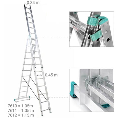 Echelle transformable 3 plans 3x9 barreaux - Longueur max. 5.69m - 7609/MKT/MMD