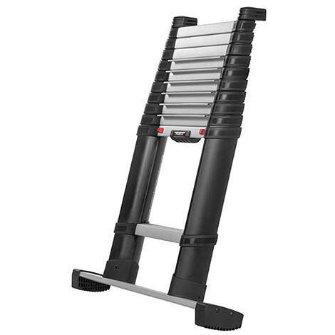 Echelle télescopique 3.50m avec barre stabilisatrice - Marches larges - 11 marches 80 mm - Hauteur de travail max. 4.30m - TEL-72235BARR