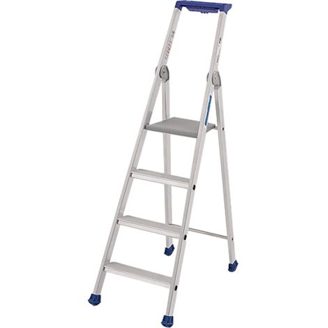 Tubesca Comabi – Marchepied aluminium 4 marches – Hauteur de travail 2,89 m – Plateforme 25x28 cm – Marches antidérapantes 80 mm – Charge max 150 kg/m² – 2375104