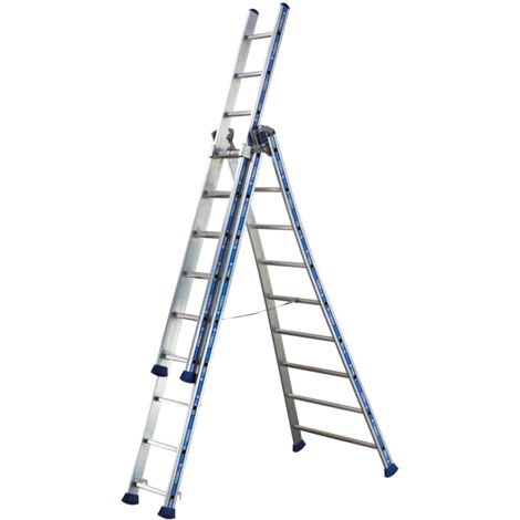 Tubesca Comabi – Échelle transformable 3 plans 3x8 marches – Hauteur de travail max 6,08m – Base évasée pour stabilité – 2443608