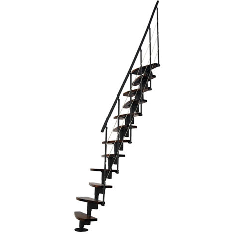 Escalier droit 13 marches - Hauteur à franchir 2.41 à 3.17m- Largeur 65cm - Structure noire et marche noyer - NIZZA60/I/SNMNO-13
