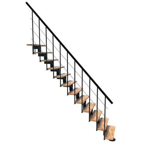 Escalier droit 10 marches - Hauteur à franchir 2.22 à 2.64m - Noir et bois - COMFO80/I/NB-10