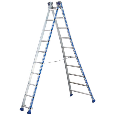 Tubesca Comabi – Échelle double transformable 2 plans 2x10 marches – Hauteur de travail max 5,78m – Aluminium ultra résistant – Sabots antidérapants