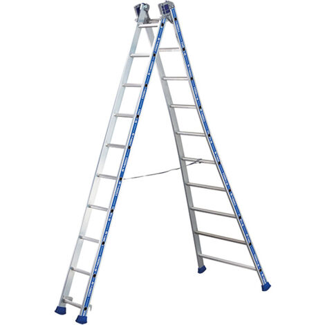 Tubesca Comabi – Échelle double transformable 2 plans 2x8 marches – Hauteur de travail max 4,94m – Base évasée pour stabilité – 2442608
