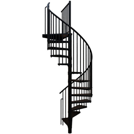 Escalier colimaçon extérieur 10 marches - Hauteur à franchir 1,90 à 2,35m - Diamètre 1.80m - Structure noire et marche noire - RONDOZINK180-CN-10